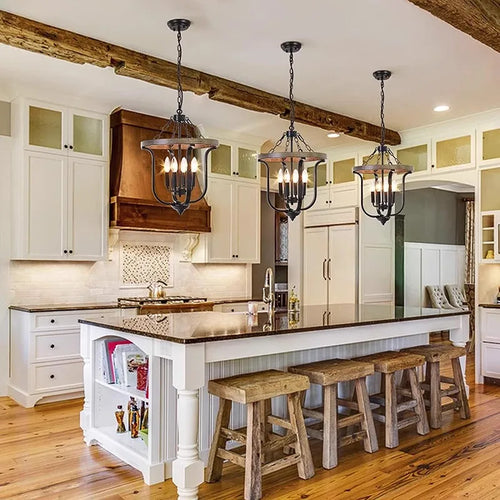 Modern American iron chandelier with retro candle lighting - vue 4 sur 6