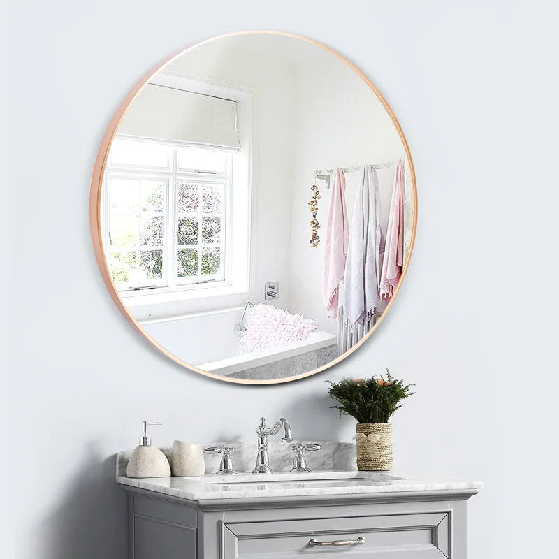 modern round mirror with aluminum frame for wall decoration