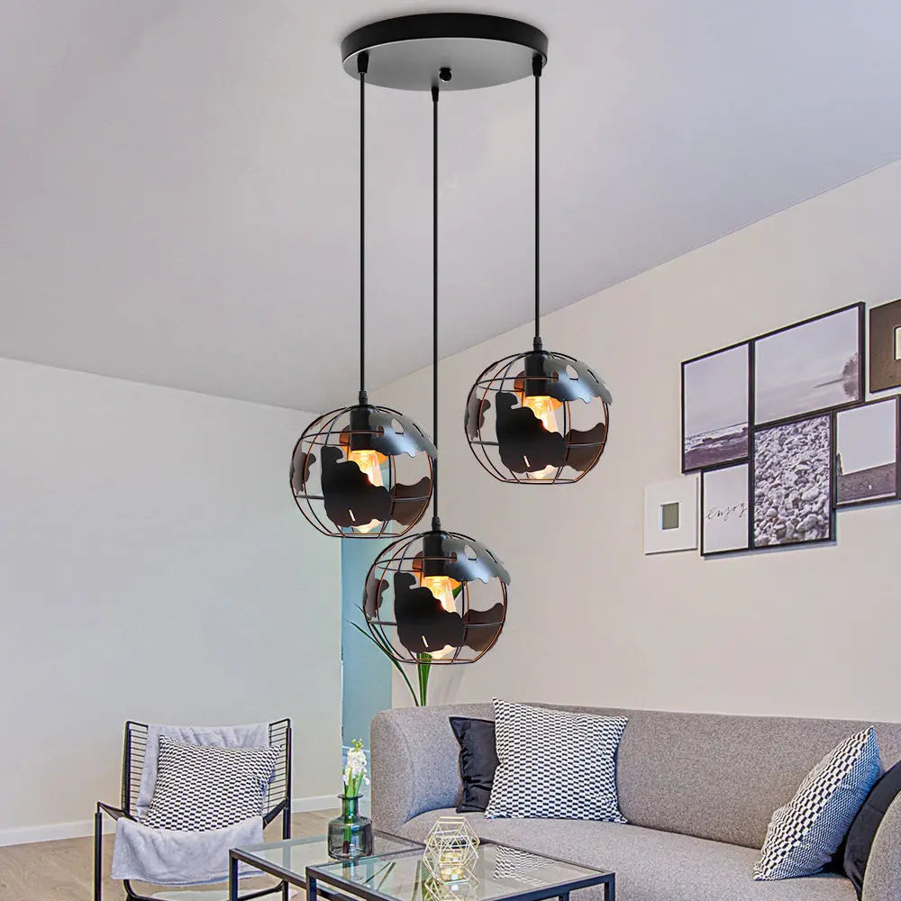 metal pendant lamp globe lampshade modern industrial style - vue 2 sur 14