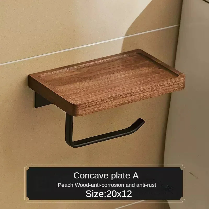 Wood and aluminium wall-mounted towel rack and shower accessories organiser - vue 10 sur 16
