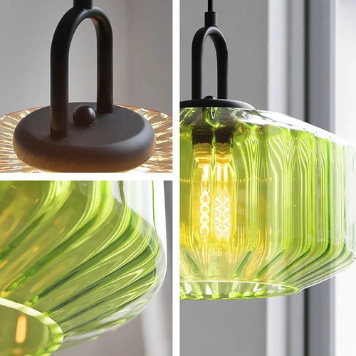 Retro glass pendant chandelier with decorative LED light - vue 6 sur 9