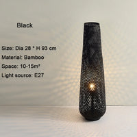 Retro woven rattan and bamboo floor lamp