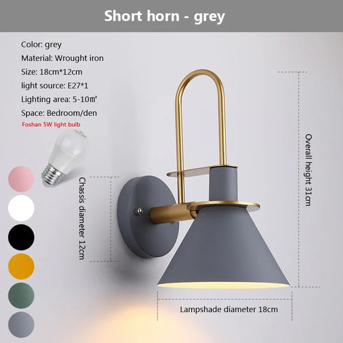 Decorative macaron horn wall light for indoor bar, restaurant, living room, bedroom, hallway or bedside - vue 10 sur 19