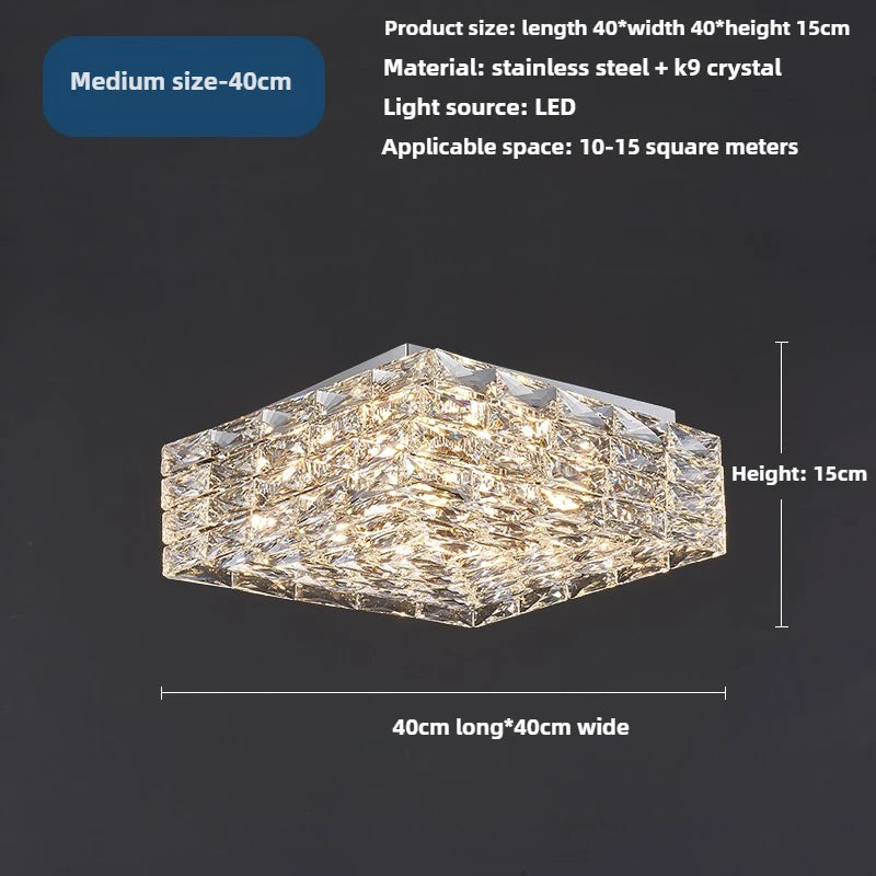 Modern square ceiling light in stainless steel and crystal