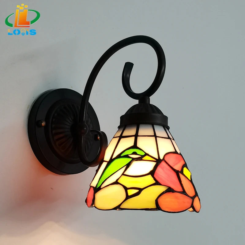 Tiffany bird glass bedside lamp for interior decoration