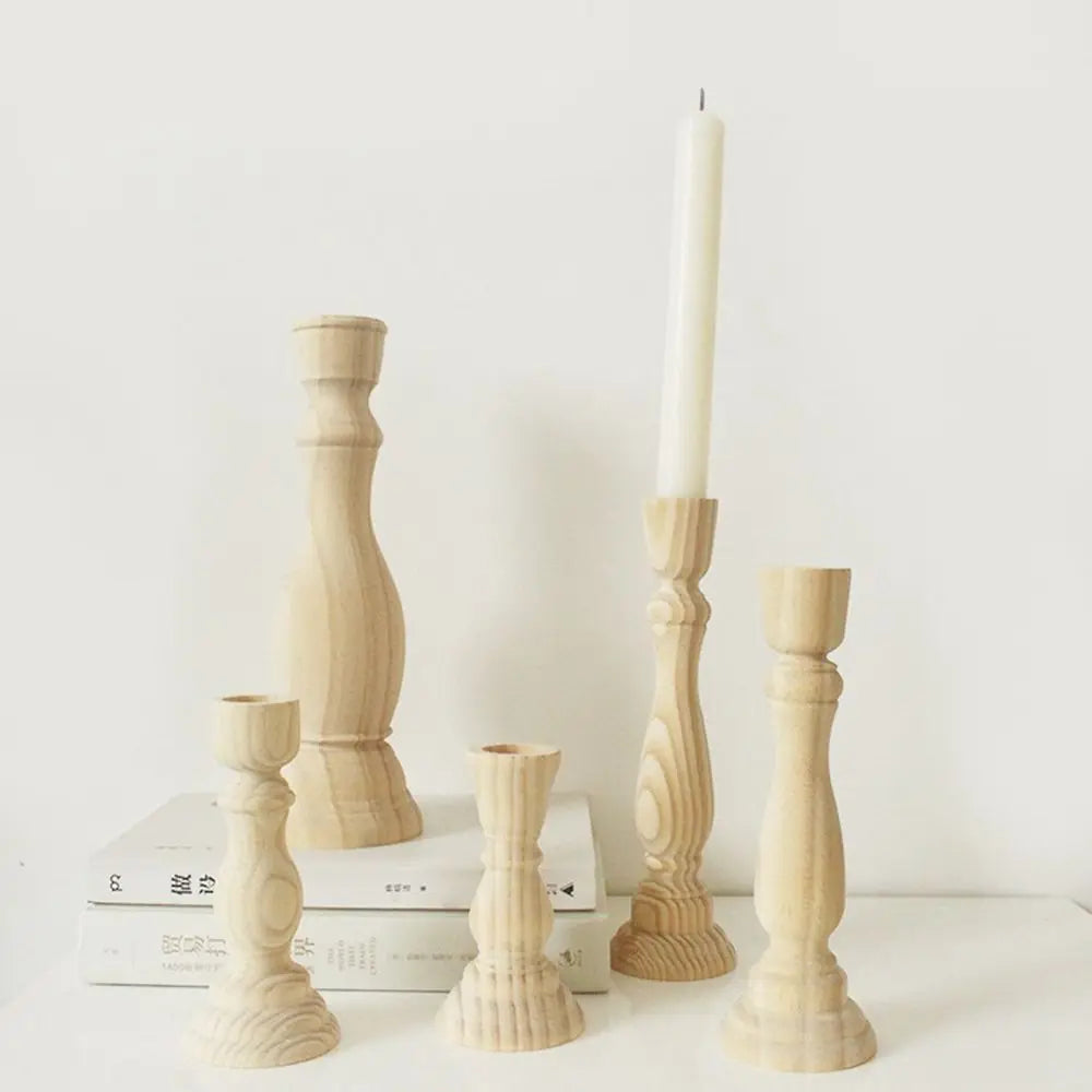 rustic retro wooden candlesticks for wedding party and crafts - vue 4 sur 9