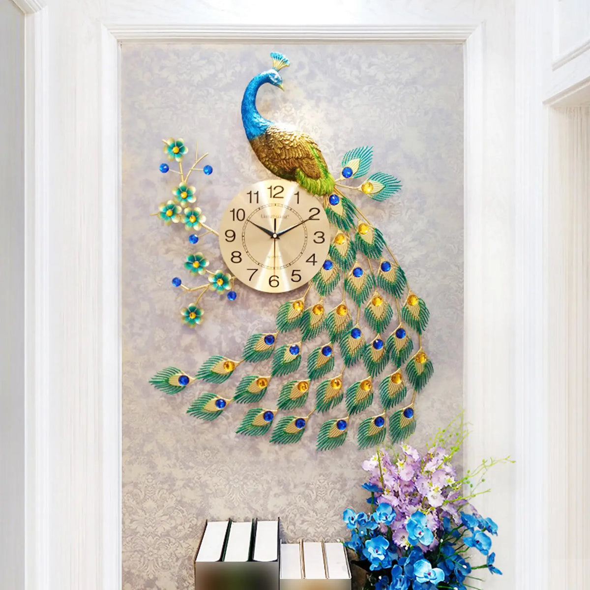 modern peacock wall clock for home decor