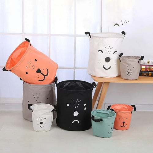 foldable cotton and linen waterproof laundry basket - vue 3 sur 16