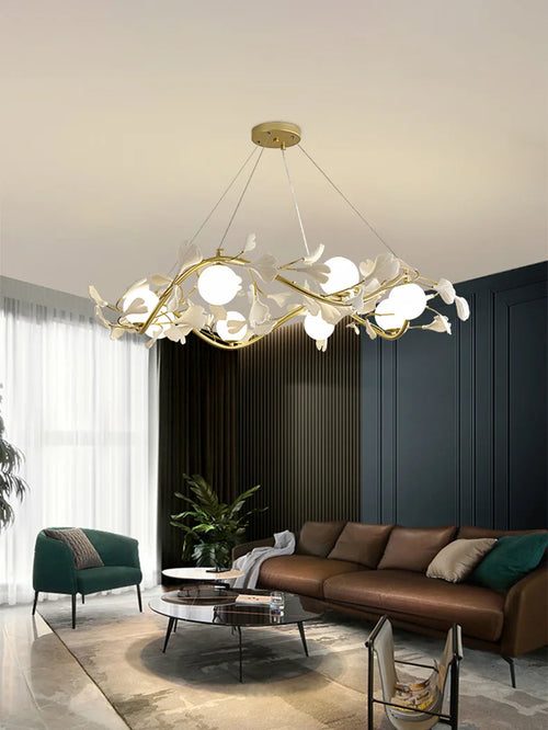 Ginkgo leaf chandelier with modern decorative LED lighting - vue 4 sur 8