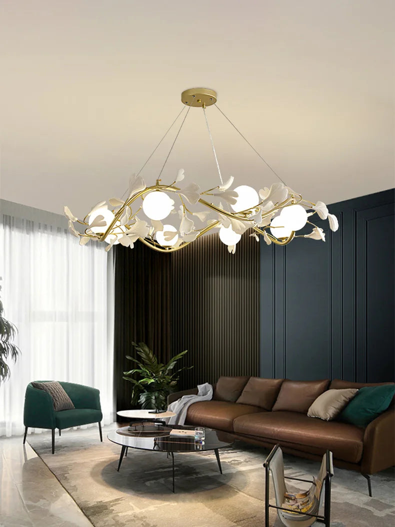 Ginkgo leaf chandelier with modern decorative LED lighting - vue 3 sur 8