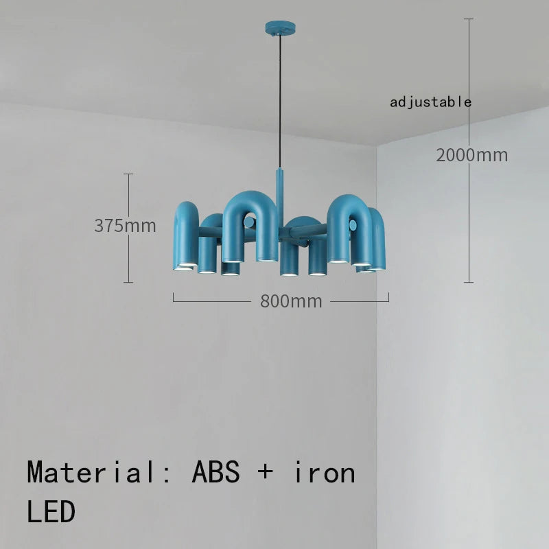 Art Deco U Tube metal chandelier with adjustable cord