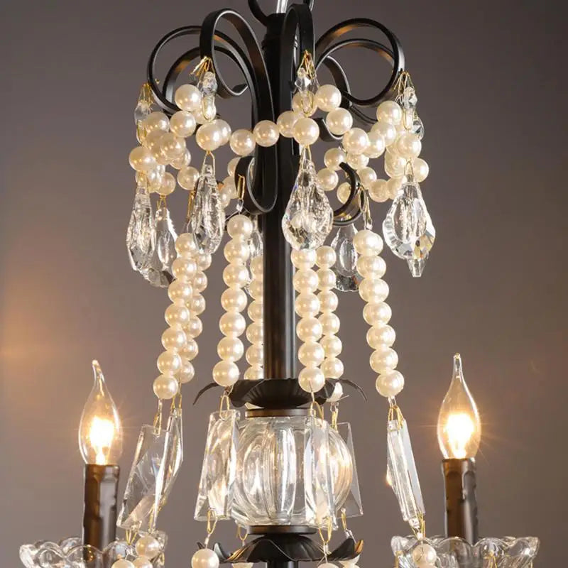 Modern crystal chandelier with pearls and LED lighting - vue 6 sur 10