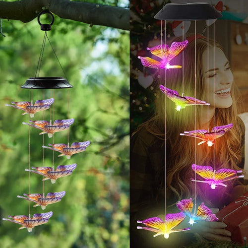 Colour-changing LED solar lamp with crystal ball and butterfly for garden - vue 7 sur 12