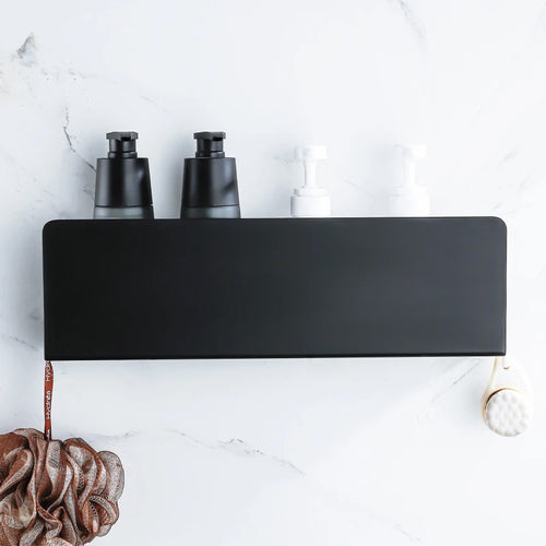wall mounted storage shelf with aluminum hooks for kitchen and shower - vue 2 sur 15