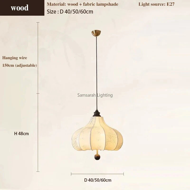 Vintage fabric pendant light with wood pattern for interior decor
