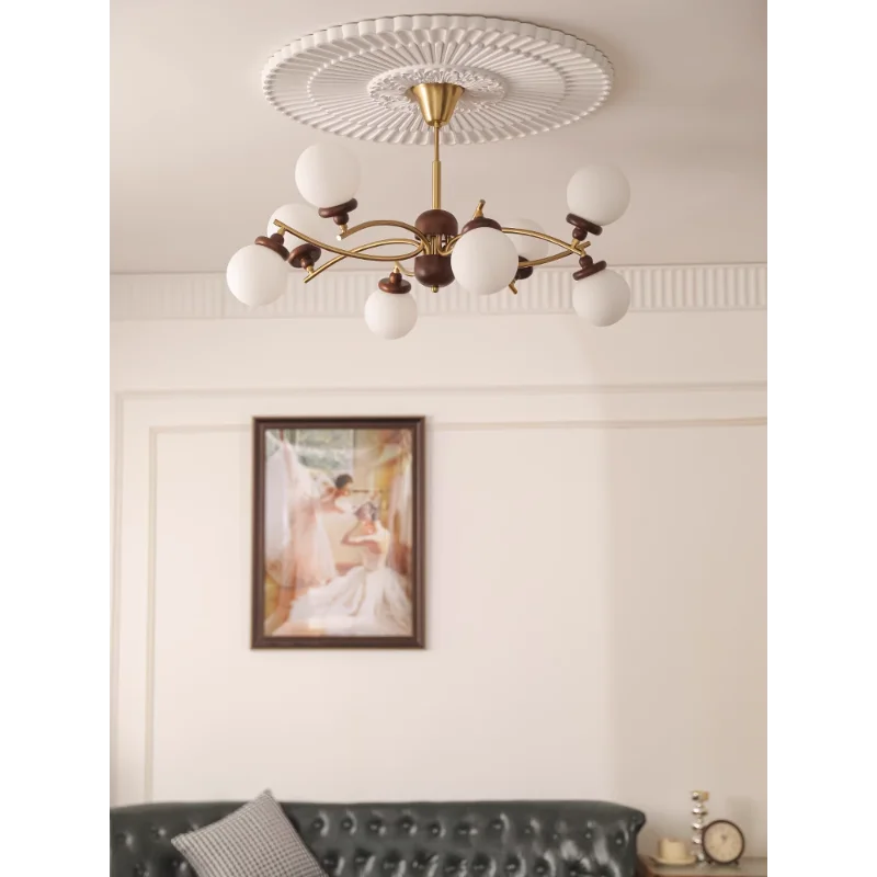 American retro wood and glass magic bean chandelier - vue 3 sur 9