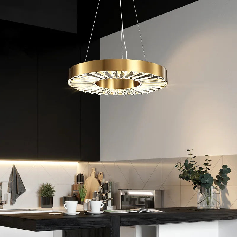 Modern gold stainless steel crystal chandelier
