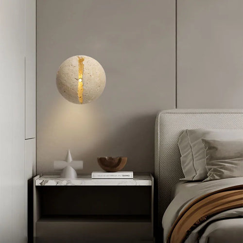 Round stone wall light for hotel office shop staircase foyer - vue 3 sur 7