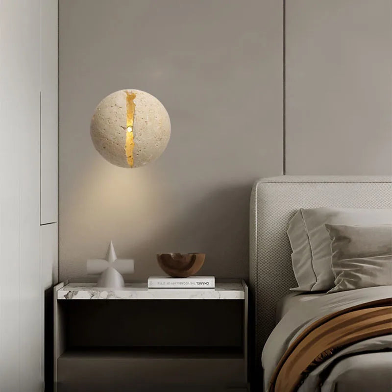Round stone wall light for hotel office shop staircase foyer - vue 3 sur 7