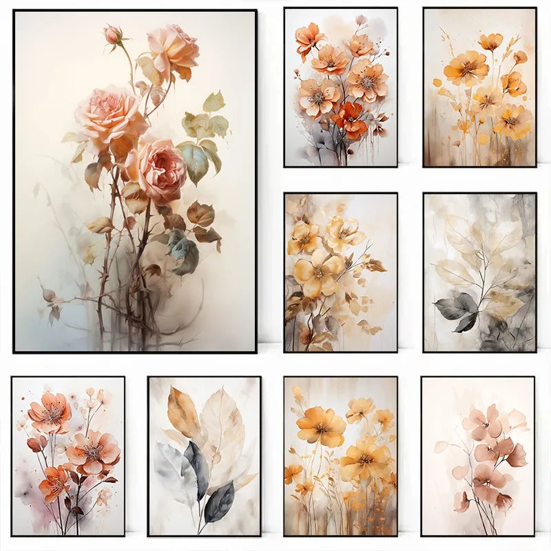 watercolor floral poster minimalist art bohemian style wall decor