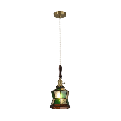 Luxury antique glass and brass pendant chandelier - vue 7 sur 15