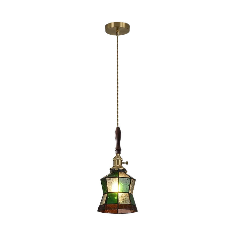 Luxury antique glass and brass pendant chandelier - vue 6 sur 15