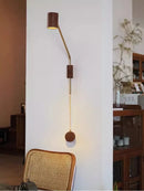 Vintage wooden swing arm wall light for hotel or café