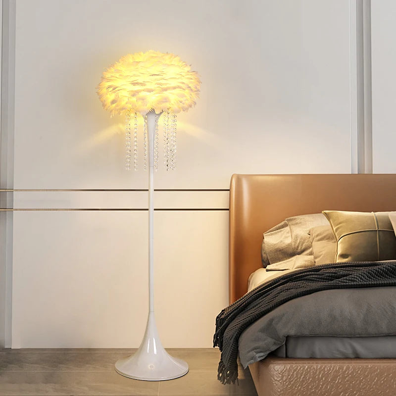 Postmodern feather floor lamp with foot switch