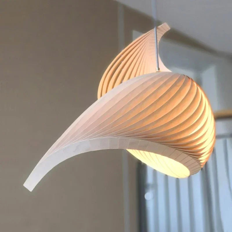 Japanese wooden pendant lamp with pleated handmade finish