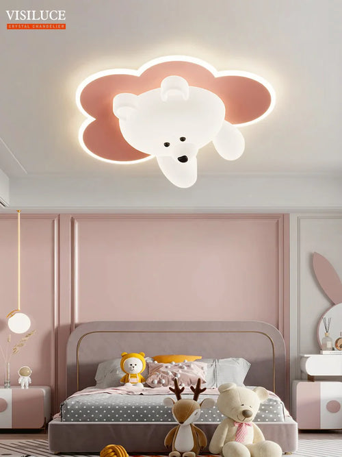 Cute bear LED ceiling light for children's room - vue 5 sur 12