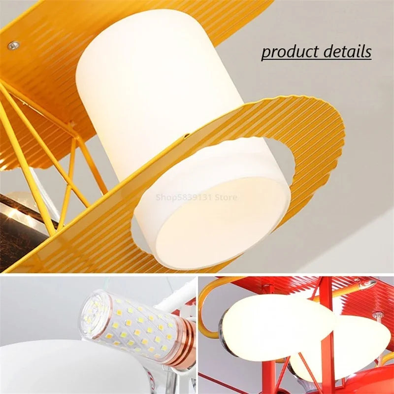 Modern nordic airplane LED pendant light for children - vue 6 sur 10