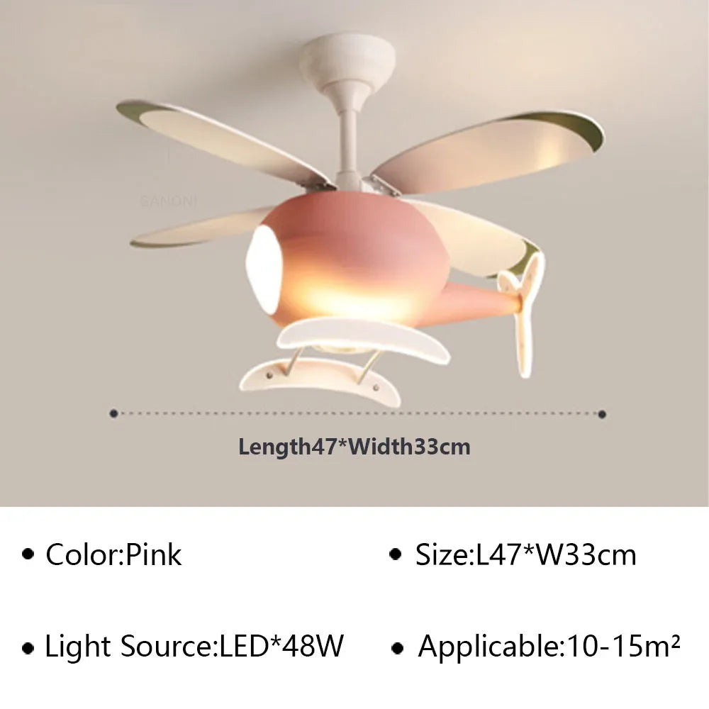 Helicopter ceiling fan LED light for children's bedroom - vue 12 sur 12