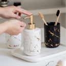 marbled ceramic bathroom and storage set