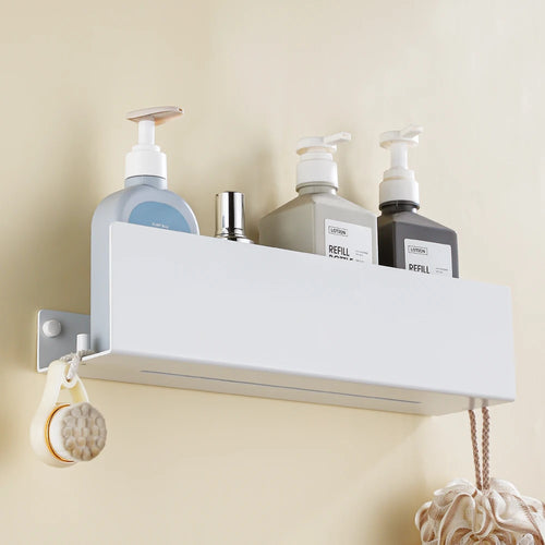 shower shelf with hook for bathroom and kitchen items - vue 5 sur 15