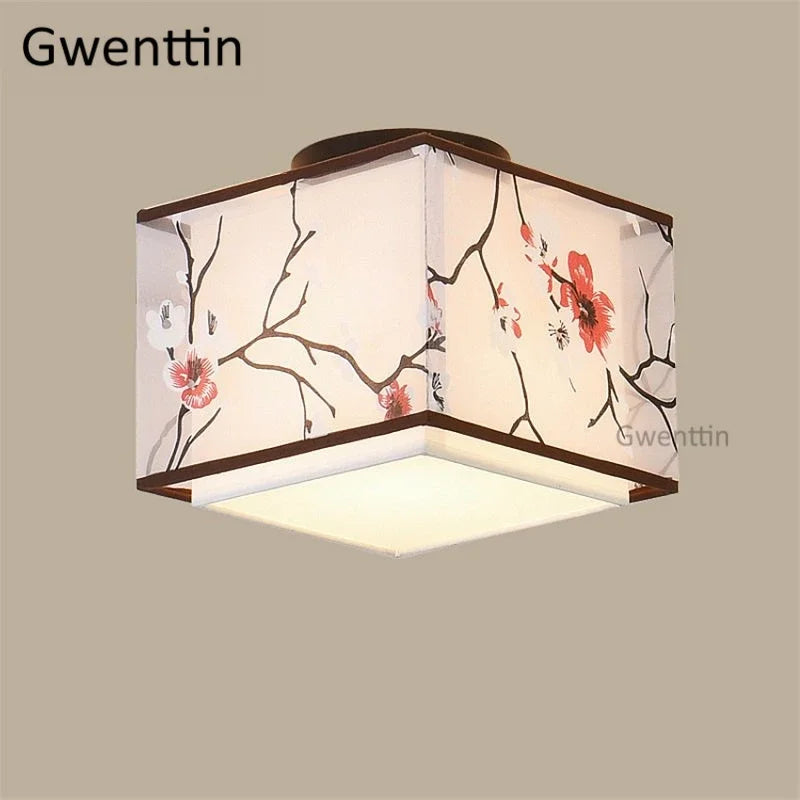 Vintage linen ceiling light in Chinese style for interior decoration