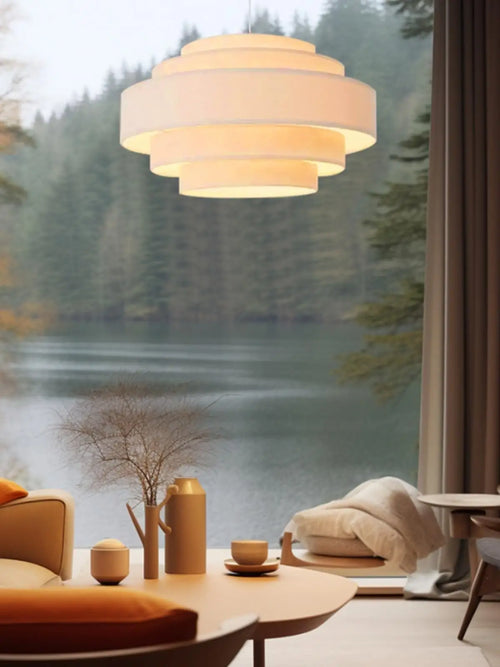 Wabi sabi fabric LED chandelier for interior decoration - vue 5 sur 12