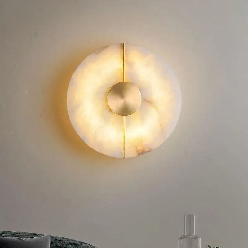 Round marble and gold copper LED wall light