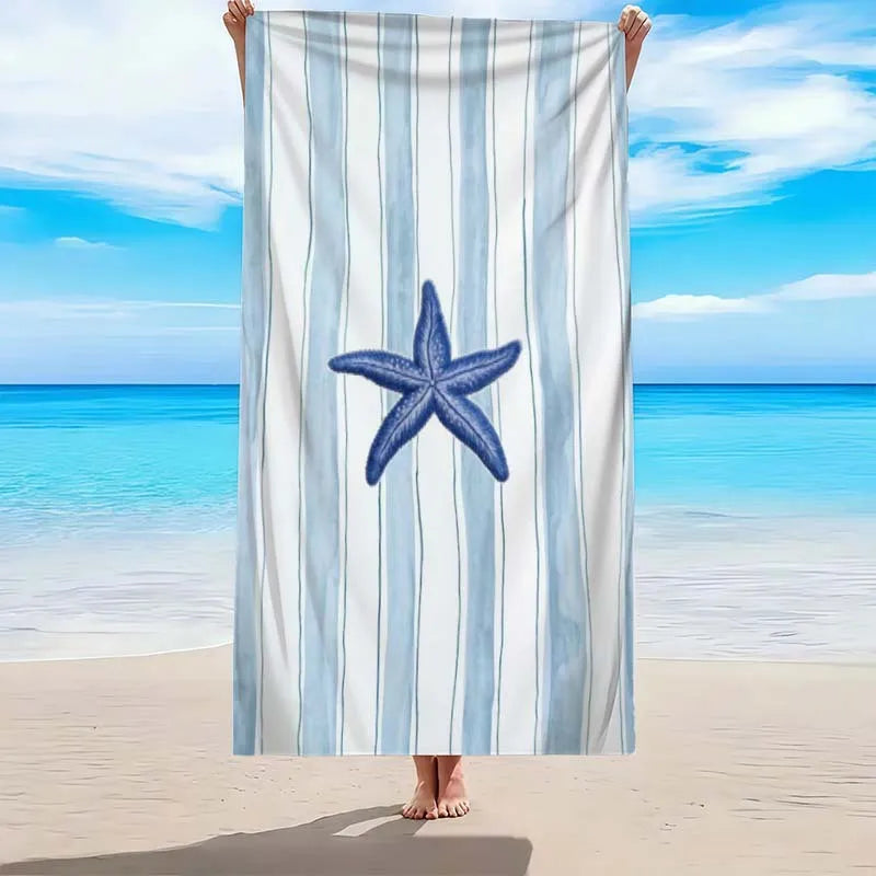 Quick-dry beach towel with starfish pattern, highly absorbent - vue 4 sur 7