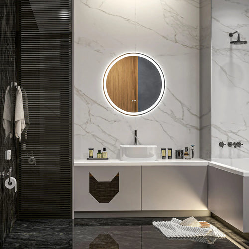 round mirror with adjustable LED lights anti-fog silver - vue 3 sur 7