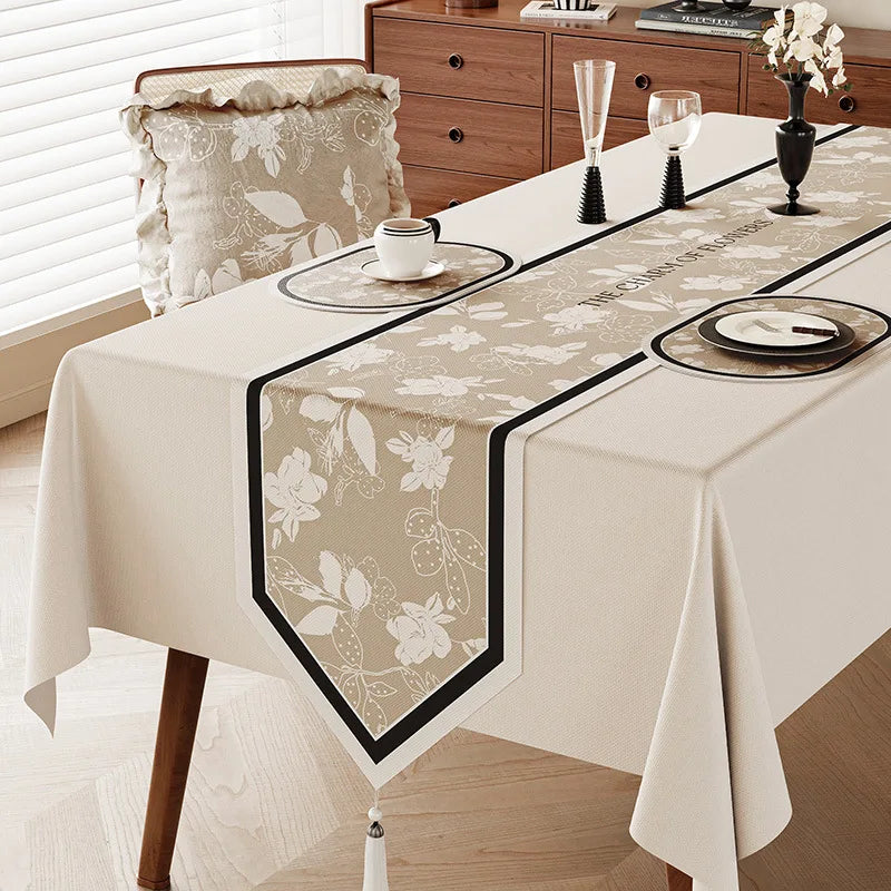 Vintage linen table runner with country floral patterns