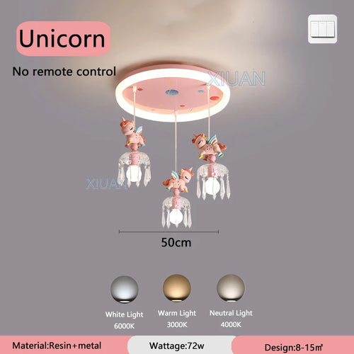 Pegasus unicorn cartoon pendant light for children - vue 9 sur 8