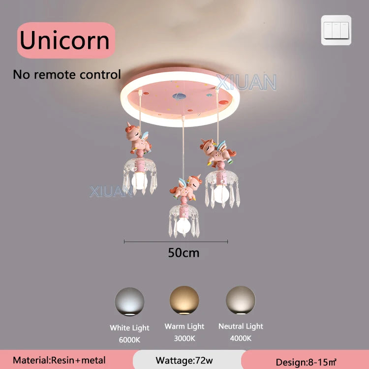 Pegasus unicorn cartoon pendant light for children - vue 8 sur 8