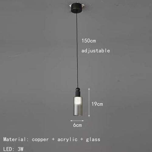 Modern glass and copper pendant light with 3 interchangeable cords