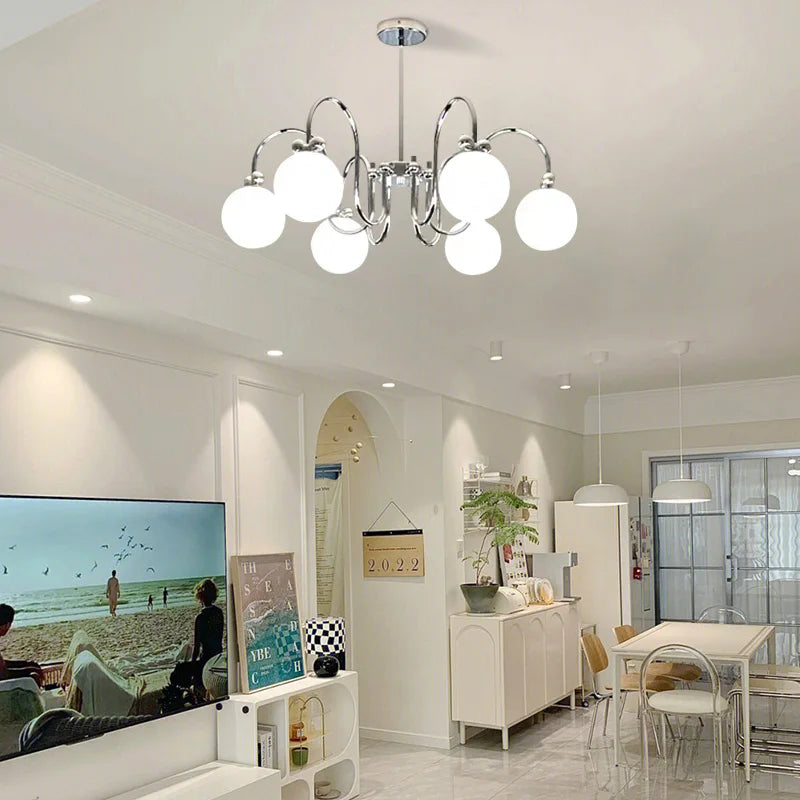 Modern chrome chandelier with glass pendant - vue 4 sur 12