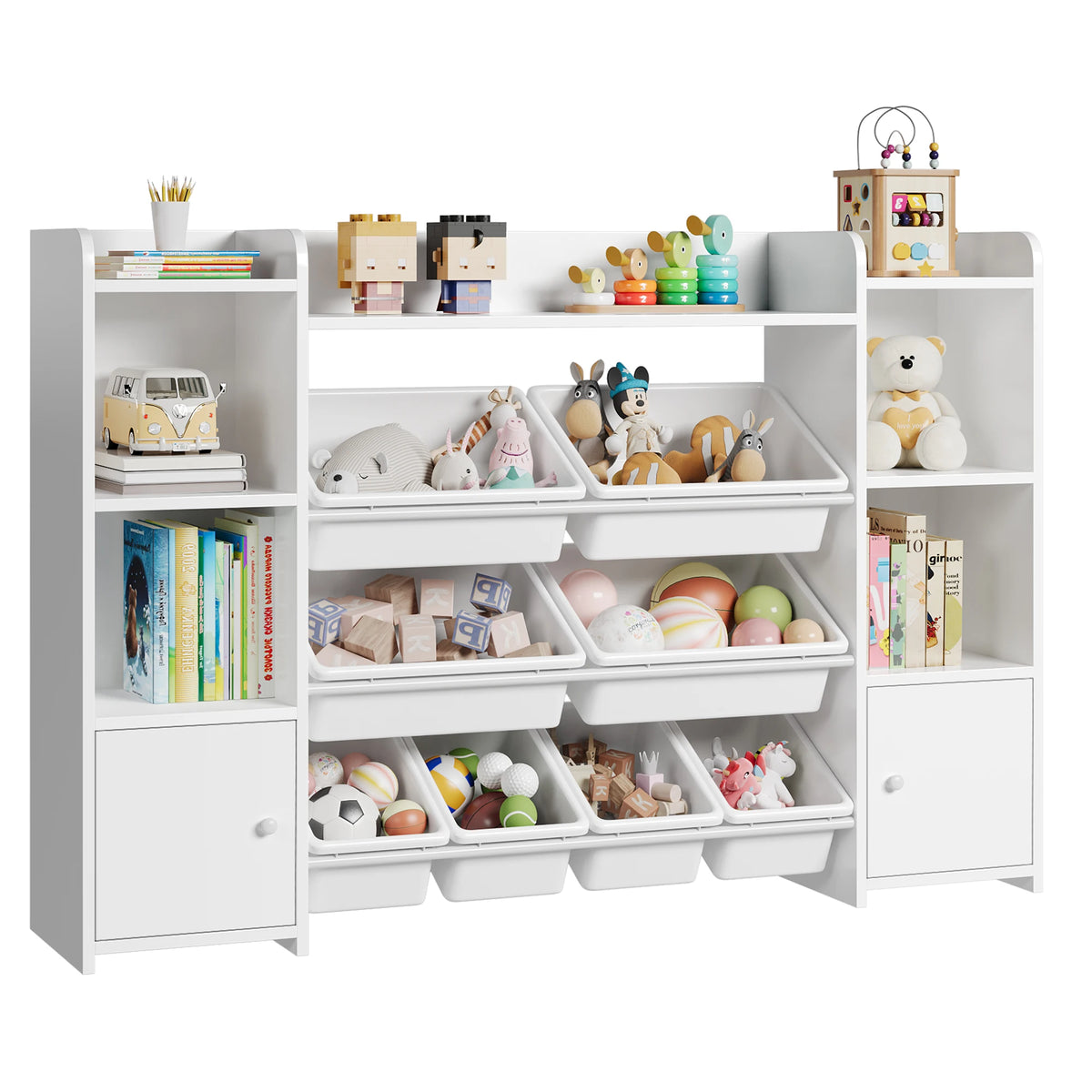 Getone Toy Storage Unit, Children's Bookcase, Toy Organizer with 8 Boxes and 9 Shelves 138x29x94 cm White/Pink