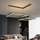 Modern square LED chandelier for living room, dining room, bedroom, kitchen, black rectangular ceiling pendant light
