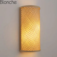 Traditional bamboo wall light retro design for bedroom, hallway, hotel, restaurant decor hand-woven lamp