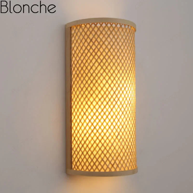 Traditional bamboo wall light retro design for bedroom, hallway, hotel, restaurant decor hand-woven lamp