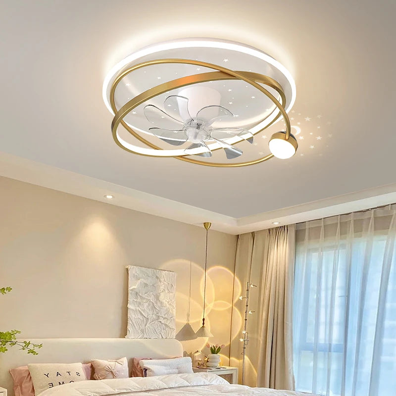 Modern chandelier with smart fan and lighting for indoor use
