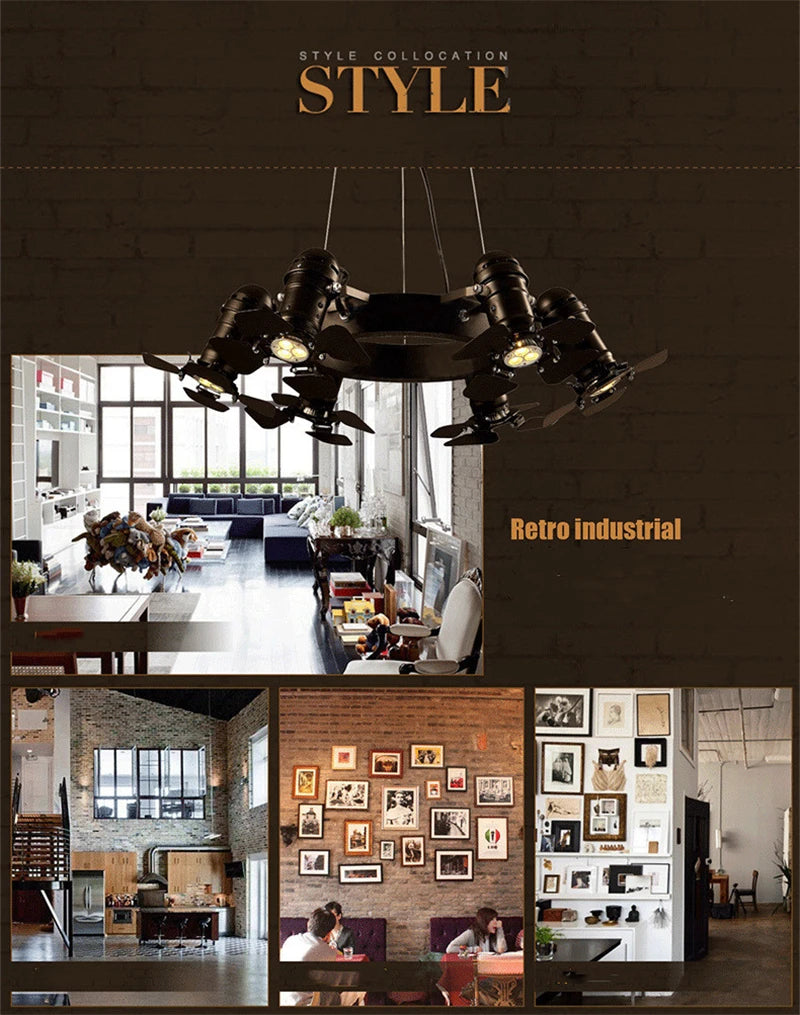 Vintage industrial chandelier with 6 heads for commercial spaces - vue 6 sur 6